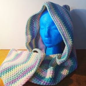 Hand crochet mobius styled hood scarf